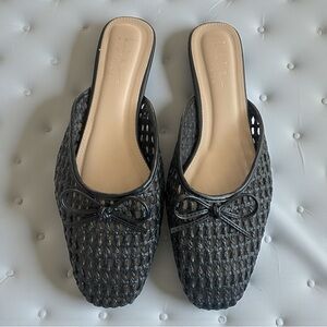 Nicole Miller Woven Mules Black Slip-On Flats Size 10 – Basket Weave Bow Slide